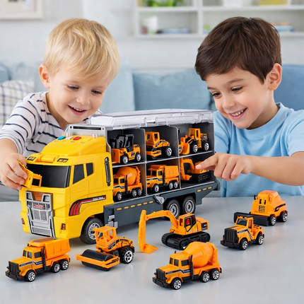 Kids Construction Vehicle Set with Large Carrier Truck & Mini Machines | Interactive Play for Imaginative Builders