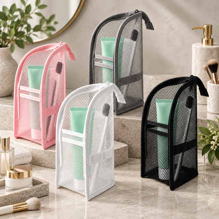 Makeup Bag, Travel Toiletry Bag with Easy Access Opening, Self Standing Cosmetic Organizer for Gym and Weekend Trips_00