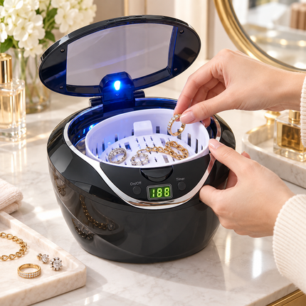 Ultrasonic Jewelry Cleaner, Professional Jewelry Cleaner with Timer and 25 oz Tank, Ring Cleaner Machine for Watches_01