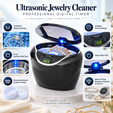 Ultrasonic Jewelry Cleaner, Professional Jewelry Cleaner with Timer and 25 oz Tank, Ring Cleaner Machine for Watches_04