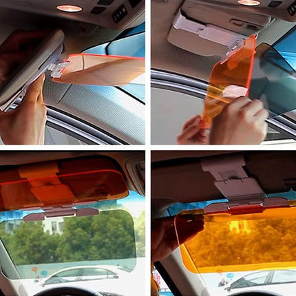 Anti-Glare Car Sun Visor Extender with Clip-On Mount, Amber Shade for Day and Night Driving Visibility