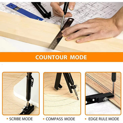 Scribe Tool with Adjustable Depth and 3 Modes, Compass and Edge Tracing Marking Gauge for Tile, Wood and Laminate Fitting