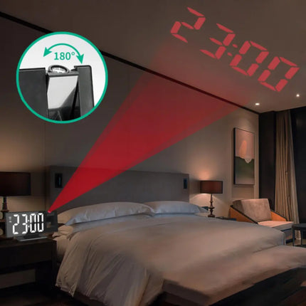 Projection Alarm Clock with 180 Degree Ceiling Projector, Dual Alarm Digital Clock with FM Radio and USB Port