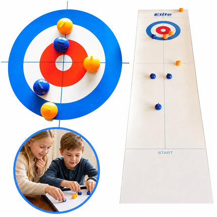 Indoor Curling Game Set, Tabletop Sliding Stone Board Game with Colored Stones and Center Target, Family Party Game for Kids and Adults