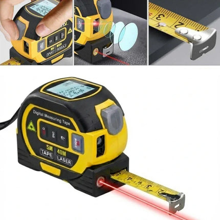 Laser Digital Measuring Tape with 3 Modes, 130 Ft Laser Distance Meter, Backlit LCD Screen and Cross Line Guide
