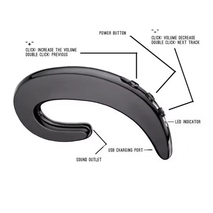 Bone Conduction Bluetooth Headset, Open-Ear Lightweight Headphones with One-Touch Hands-Free Calling, Black or Red