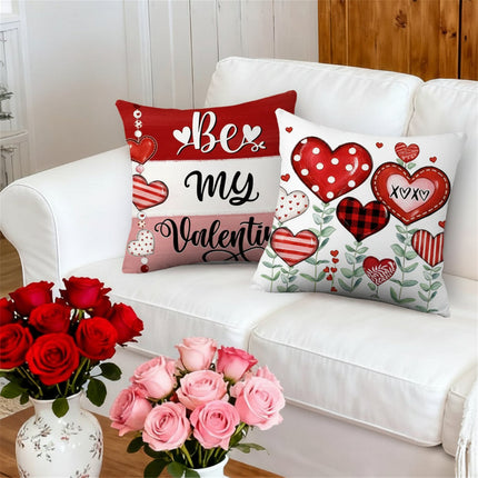 Valentine Heart Print Throw Pillow Covers Set of 4 | Soft Polyester Zippered Cushion Covers for Seasonal Home Decor