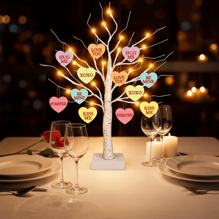 Lighted Valentine Tree with 24 LED Hearts | Adjustable Bonsai Style for Romantic Home Decor