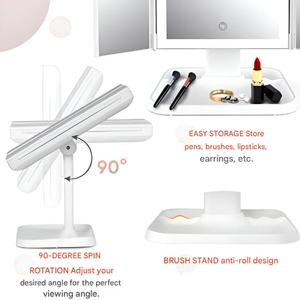 LED Vanity Mirror with Adjustable Lighting & Foldable Design | 3 Lighting Modes for Perfect Grooming