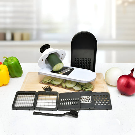 Manual Vegetable Chopper with 7 Interchangeable Blades | Safe Food Prep Tool for Slicing, Dicing, and More