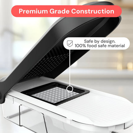 Manual Vegetable Chopper with 7 Interchangeable Blades | Safe Food Prep Tool for Slicing, Dicing, and More