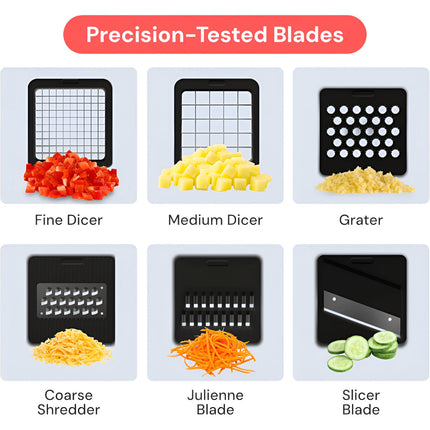 Manual Vegetable Chopper with 7 Interchangeable Blades | Safe Food Prep Tool for Slicing, Dicing, and More