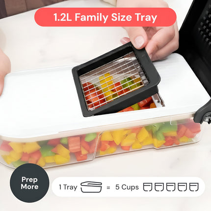 Manual Vegetable Chopper with 7 Interchangeable Blades | Safe Food Prep Tool for Slicing, Dicing, and More