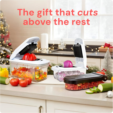 Manual Vegetable Chopper with 7 Interchangeable Blades | Safe Food Prep Tool for Slicing, Dicing, and More