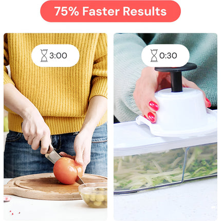 Manual Vegetable Chopper with 7 Interchangeable Blades | Safe Food Prep Tool for Slicing, Dicing, and More