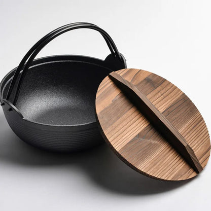 Versatile Cast Iron Wok Pan with Flat Bottom & Wooden Lid for Healthy Cooking 0