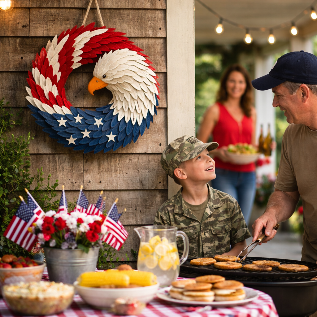Veterans Eagle Wreath | Wooden Wall Art with Bold Design | Indoor & Outdoor Decor 1