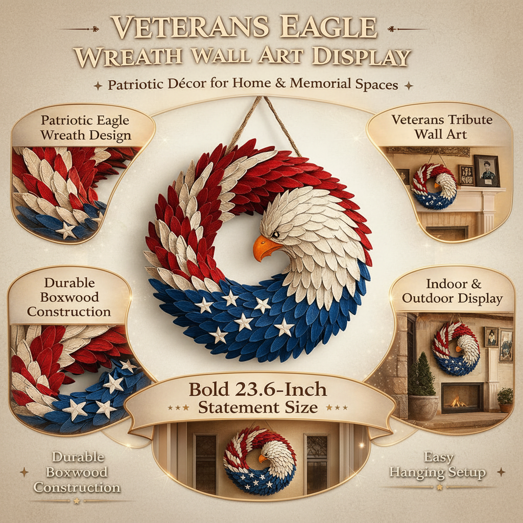 Veterans Eagle Wreath | Wooden Wall Art with Bold Design | Indoor & Outdoor Decor 6