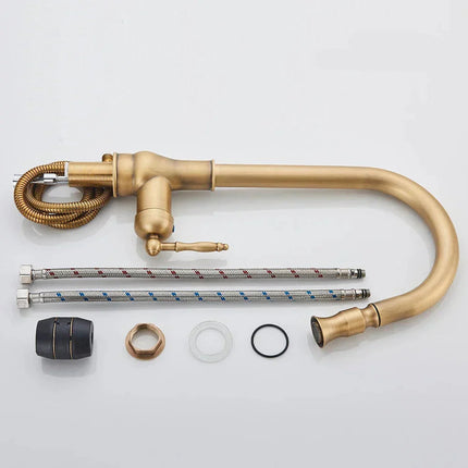 Vintage Brass Kitchen Faucet with Swivel Spout | Elegant Mixer for Easy Access and Temperature Control