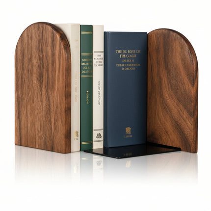 Wooden Bookends with Heavy Duty Design | Black Walnut Holders for Stable Desk Organization