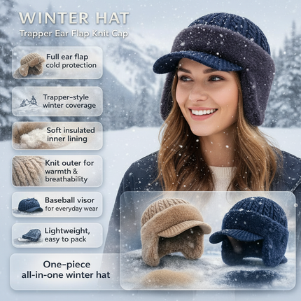 Winter Trapper Hat with Ear Flap Design | Knit Cap for Cold Weather Protection and Comfort
