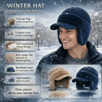 Winter Trapper Hat with Ear Flap Design for Cold Weather | Comfortable Knit Cap for Outdoor Activities