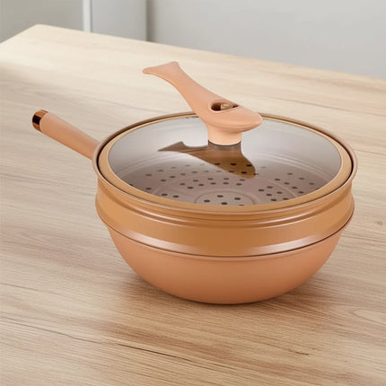 Nonstick Wok Pan with Built-In Steamer Basket | Healthy Cooking for Stir-Frying and Steaming