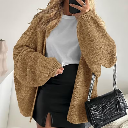 Oversized Open Front Cardigan with Lantern Sleeves | Stylish and Comfortable Layering for Fall and Winter
