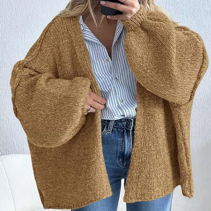 Oversized Open Front Cardigan with Lantern Sleeves | Stylish and Comfortable Layering for Fall and Winter