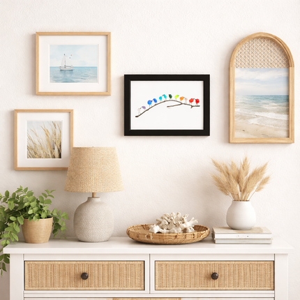 Wall Art for Bedroom, Sea Glass Art with Driftwood Bird Design, Coastal Wall Decor and Beach Decor for Living Room_04