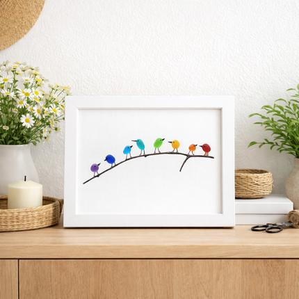 Wall Art for Bedroom, Sea Glass Art with Driftwood Bird Design, Coastal Wall Decor and Beach Decor for Living Room_01