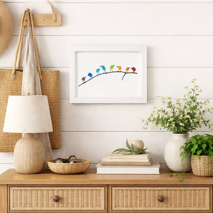 Wall Art for Bedroom, Sea Glass Art with Driftwood Bird Design, Coastal Wall Decor and Beach Decor for Living Room_00