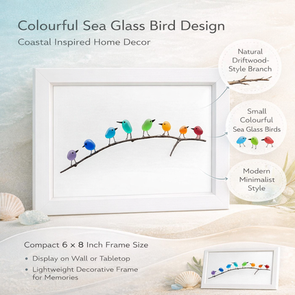 Wall Art for Bedroom, Sea Glass Art with Driftwood Bird Design, Coastal Wall Decor and Beach Decor for Living Room_03