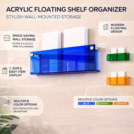 Acrylic Wall Shelf Storage Organizer with Space-Saving Design | Clear Display for Magazines and Books