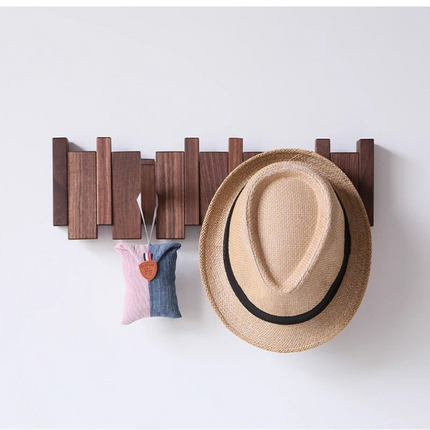 Wooden Wall Mounted Coat Rack with Foldable Hooks | Stylish Space Saver for Coats and Accessories