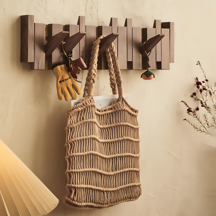Wooden Wall Mounted Coat Rack with Foldable Hooks | Stylish Space Saver for Coats and Accessories