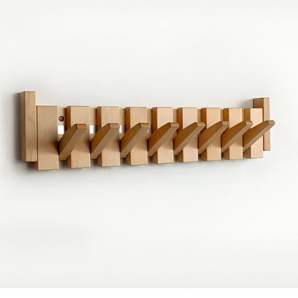 Wooden Wall Mounted Coat Rack with Foldable Hooks | Stylish Space Saver for Coats and Accessories
