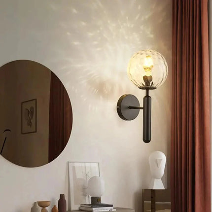 Wall Sconce with Frosted or Rippled Glass Globe | Matte Black or Brushed Gold Finish for Ambient Lighting 7