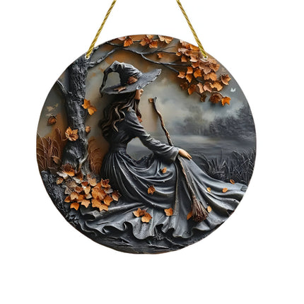 Witch Folklore Wall Art Door Hanging Sign with Layered Design | Seasonal Decor for Entryways and Themed Events