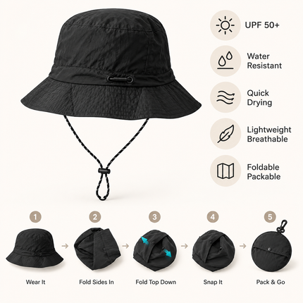 Sun Hat for Hiking and Travel, Packable Beach Hat with UPF 50+ Protection, Water Resistant Summer Hat Quick Drying_09