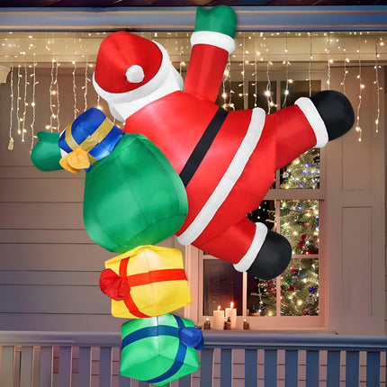 Climbing Santa Inflatable Christmas Decoration with LED Lights | Eye-Catching Outdoor Holiday Display for Yard and Garden