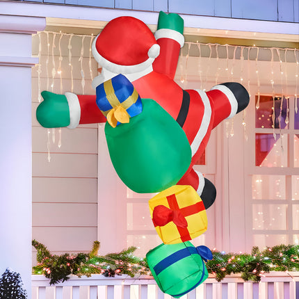 Climbing Santa Inflatable Christmas Decoration with LED Lights | Eye-Catching Outdoor Holiday Display for Yard and Garden