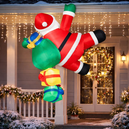 Climbing Santa Inflatable Christmas Decoration with LED Lights | Eye-Catching Outdoor Holiday Display for Yard and Garden