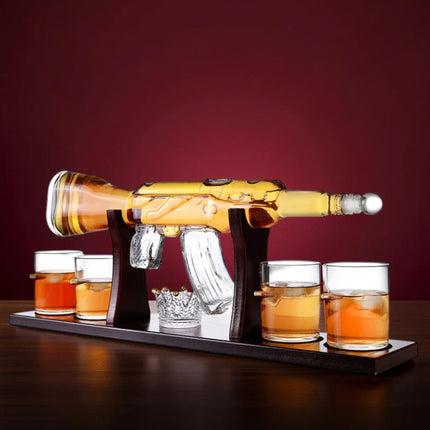 Whiskey Decanter Set with Wooden Stand | Unique Glass Bottle for Stylish Home Bar Display