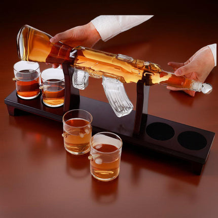 Whiskey Decanter Set with Wooden Stand | Unique Glass Bottle for Stylish Home Bar Display