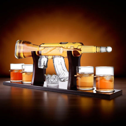 Whiskey Decanter Set with Wooden Stand | Unique Glass Bottle for Stylish Home Bar Display