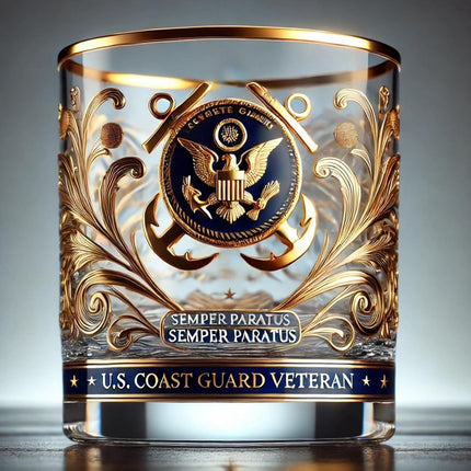 Whiskey Glass with Gold Embossed Military Veteran Emblem | Gift-Ready Tribute Drinkware for Toasting and Celebrations