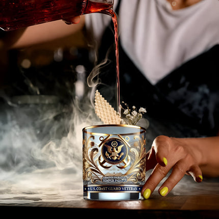 Whiskey Glass with Gold Embossed Military Veteran Emblem | Gift-Ready Tribute Drinkware for Toasting and Celebrations