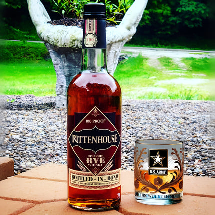 Whiskey Glass with Gold Embossed Military Veteran Emblem | Gift-Ready Tribute Drinkware for Toasting and Celebrations
