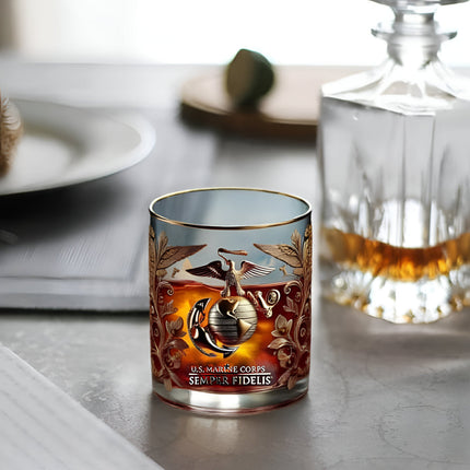 Whiskey Glass with Gold Embossed Military Veteran Emblem | Gift-Ready Tribute Drinkware for Toasting and Celebrations